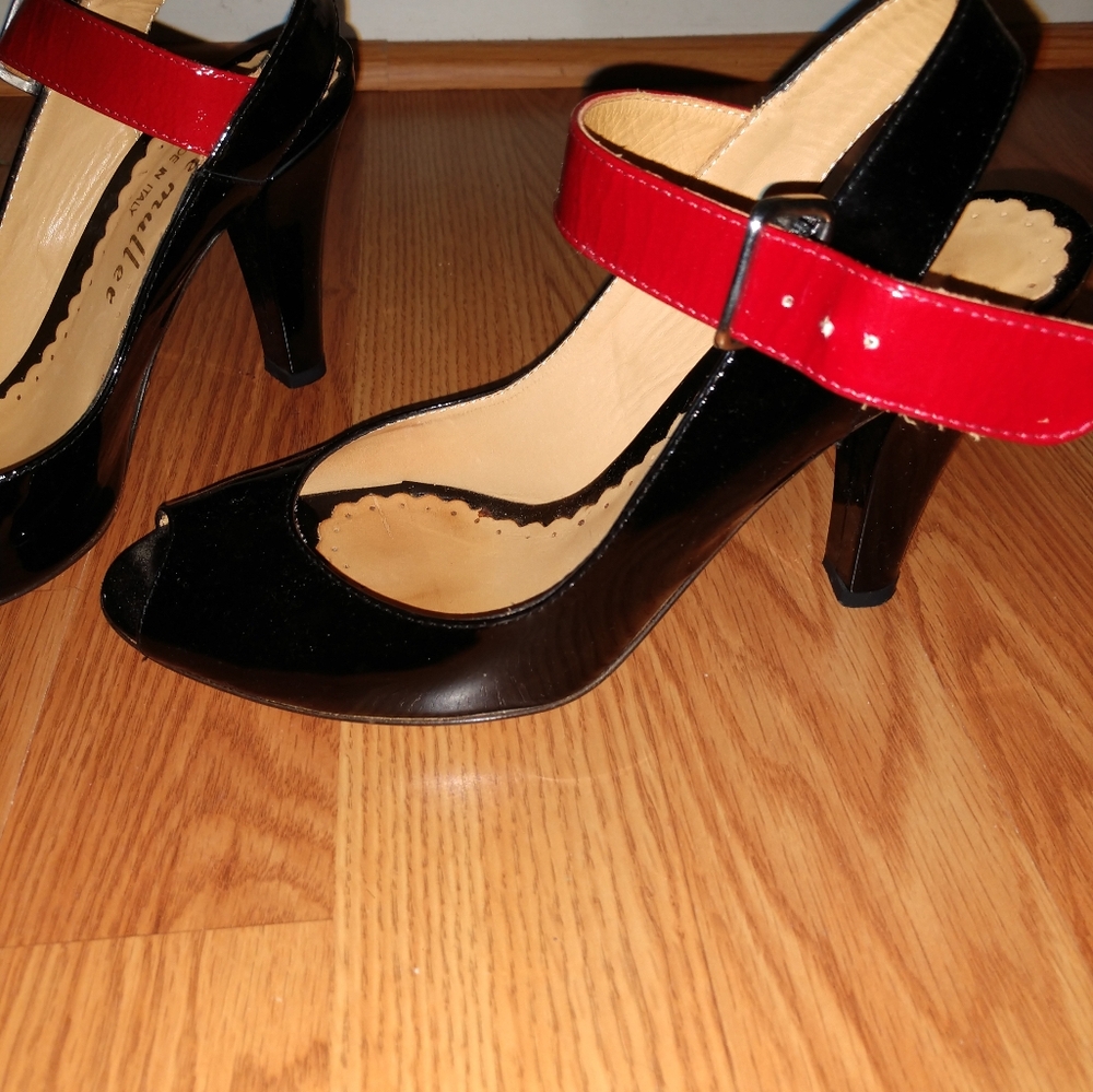 Bettye Muller Black & Red Patent Leather Heels